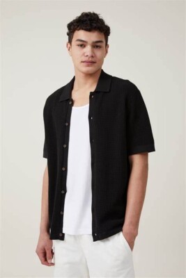 トップス rainbowfam Pablo Shirts - Short Black Cotton:On Men's Pablo Short Sleeve Button Shirt Knit Button Washed