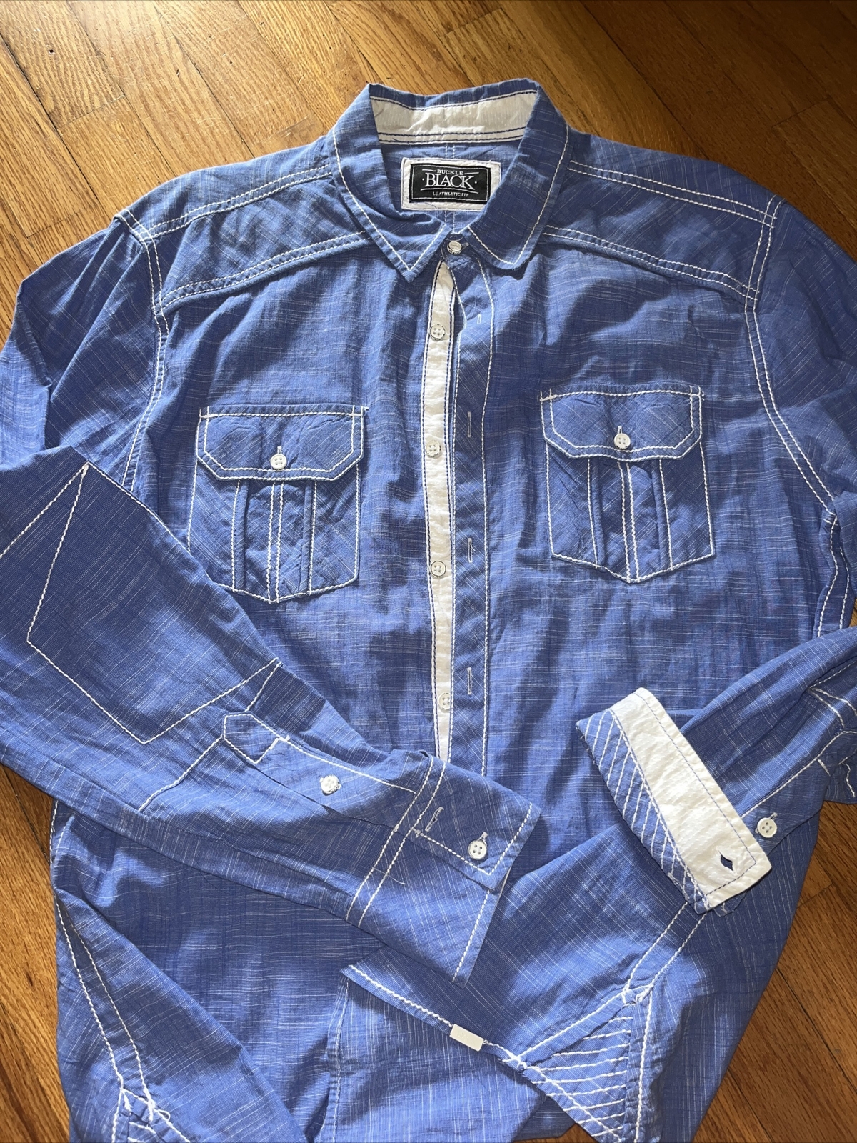 Mens Large Buckle Black Athletic Cut Button Up Shirt eBay