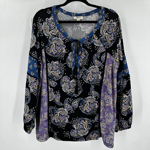 Camicetta Style Co donna XL paisley cravatta contadina boho manica lunga multicolore nappa