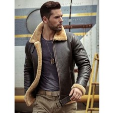 B3 RAF Winter Bomber Jacket for Mens Aviator Flying Real Leather & Fur Shearling