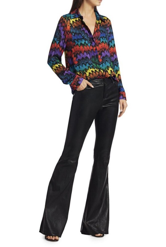 Alice + Olivia Willa Blouse in Rainbow Feather Size XS NWT