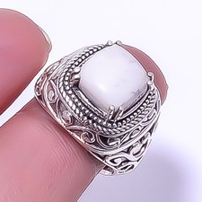 Howlite - Usa Gemstone 925 Sterling Silver Bali Ring s.8 R7649-18