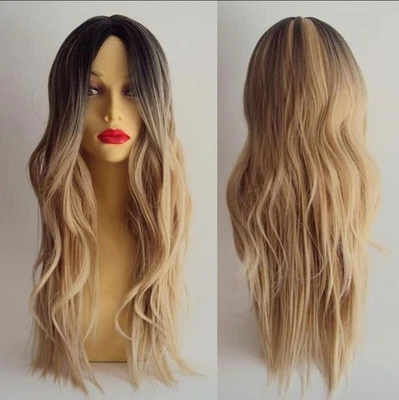 MARKENLOS Schwarz Ombre Perücken Damen Lang Gewellt Gelockt Harajuku Haar Cosplay Party