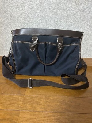 Stefano manO 2WAY Business Bag Navy Nylon Leather Men Made in Italy