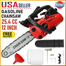 25.4CC 2-Stroke Engine Gas Top Handle Chainsaw with 12'' Bar Chain Cut Tree Wood