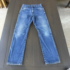 Wrangler Rigid Cowboy Cut Jeans Mens 30x34 Bootcut Blue Wash Distressed Denim