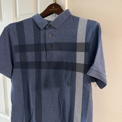 Barbour Polo Shirt Mens LBlue Plaid Check Cotton Short Sleeve Logo Portugal
