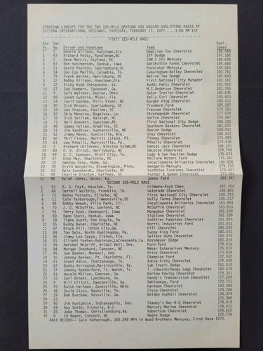 1977 NASCAR Daytona 500 Program/Lineup, Cale Yarborough Win #41 - Picture 2 of 17