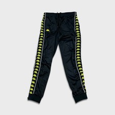 Kappa Track Pants Mens Medium Black Side Tape Athletic Taper Leg Gym Jogger