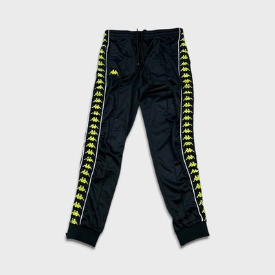 Kappa Track Pants Mens Medium Black Side Tape Athletic Taper Leg Gym Jogger