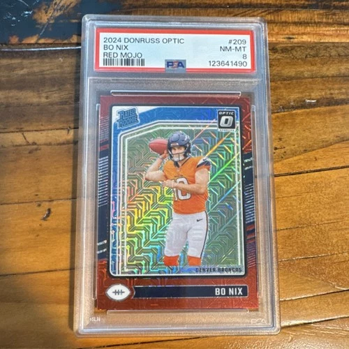 Panini 2024 Donruss Optic Bo Nix #209 Red Mojo PSA 8 Rated Rookie Football