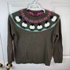 Talbots Fair Isle Sheep Pullover Sweater Medium Petite MP Green Pink
