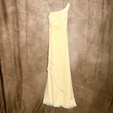 Vintage 90s Mori Lee by Madeline Garner One Shoulder Formal Dress Yellow Ruffled