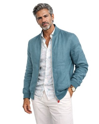 NWT KITON BOMBER JACKET SHIRT Pahoa cyan linen extra-luxury Napoli