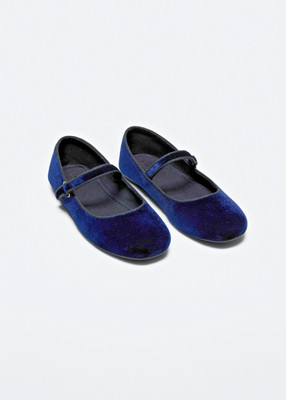 MANGO Velvet Ballerinas Navy Blue Girls Shoes Flats Holiday Size 34