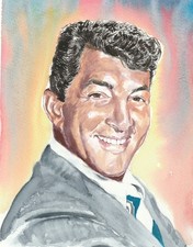 DEAN MARTIN Original watercolour portrait painting signed by A Lampert