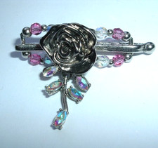 XX Small Lilla Rose Flexi Hair Clip Silver Rose Pink Crystal NWT RARE