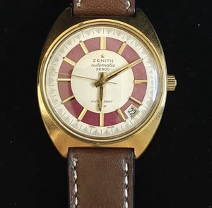 Authentic Zenith AutoSport Automatic 28800 Gold Plated Cushion Date Swiss Brown Leather
