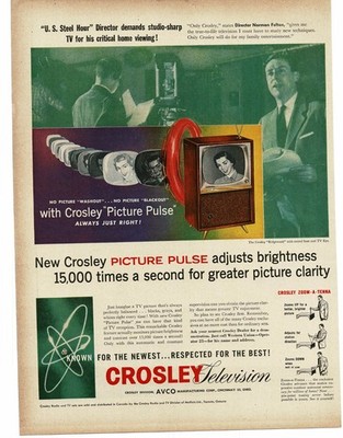 1956 Crosley Ridgewood TV Television Set with swivel base Vintage Print Ad
