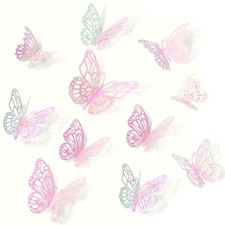 72 PCS Laser Pink Butterfly Decorations, 3D Butterfly Decorations with 3 Styl...