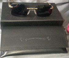 Chrome Hearts Gold Rimless Rectangle Sunglasses Black Tinted Lens for Men