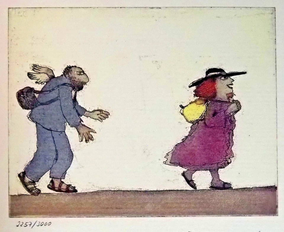 JANOSCH Mann und Frau HAND-SIGNIERT, nummeriert Farblitho, Bütten, 34x25 cm - Bild 2 von 4