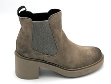 Frau 80c3 stivaletto camoscio beige elastico tacco largo 6cm 2/3