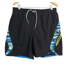 Nike Mens Swim Trunks XL Black Blue Lime Green Board Shorts Mesh Lined Zipper