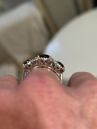 SD Sterling Silver Ring 10 Black Faceted Spinel 3 Stones JAI Style - Picture 11 of 14