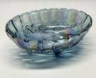 VTG Blue Iridescent Indiana Carnival Glass Footed Fruit Bowl Harvest Grape Flaw*