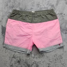 Vintage 80s 90s Stubbies Swim Shorts Mens 34 Pink Gray Drawstring Lined Beach