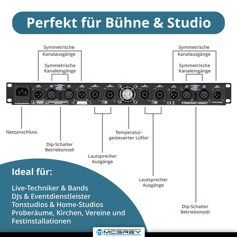 McGrey PA-4504 Endstufe DJ PA 4x450 Watt Class-D Verstärker XLR SPK-kompatibel - Bild 3 von 4