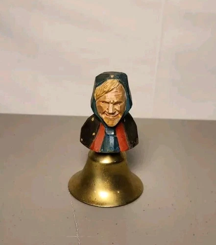 Rare Hand Carved Wood Painted Arni-Like Style Woman Hand Dinner Bell 3"