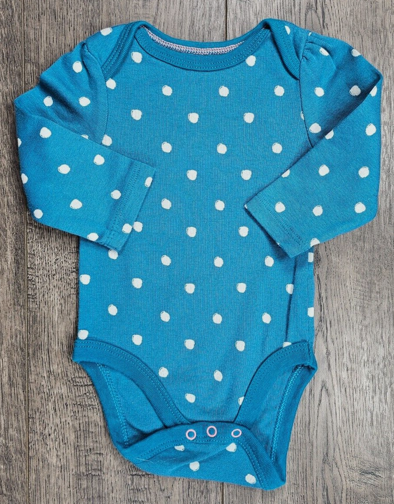 Baby Girl Clothes 0-3 Months Blue Polka Dot Long Sleeve Bodysuit by Cloud Island