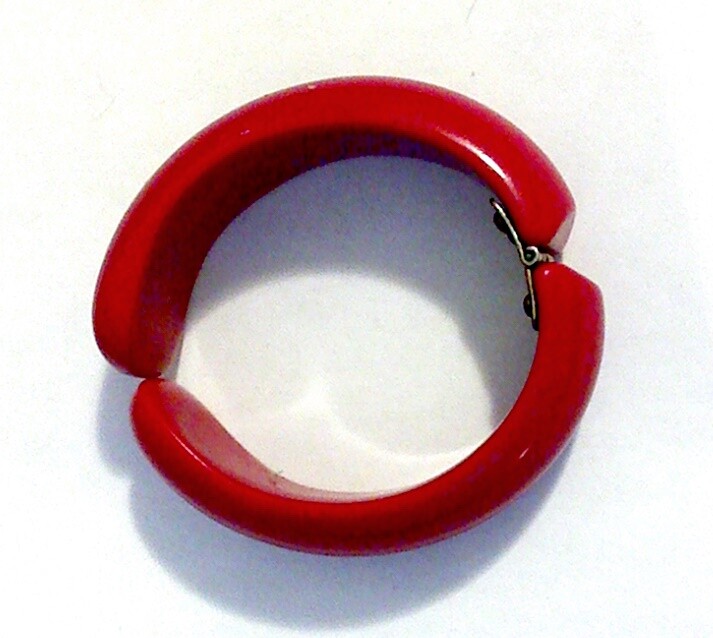 Red Bakelite Clamper Cuff Bracelet Vintage Mid Century Gem