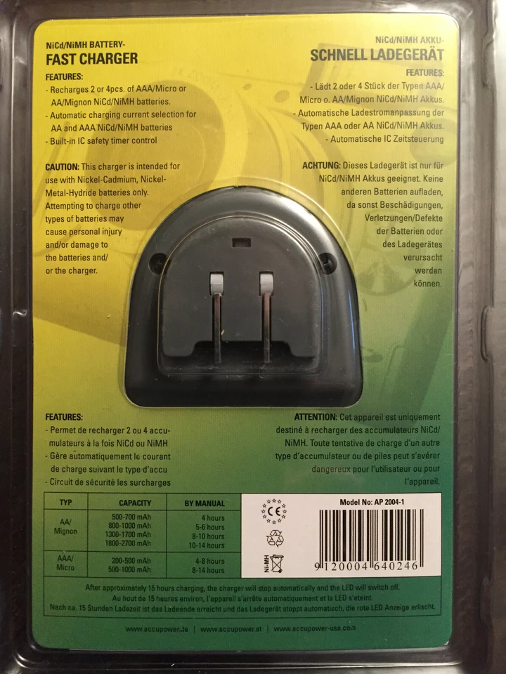 AccuPower Fast Battery Charger AA or AAA DigitalPhoto AP 2004-1 ~ NIB - Image 2 of 2