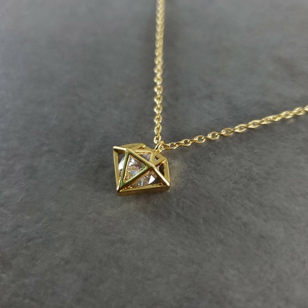 Alternate view of Geometric Cone Gold Plated Necklace Fashion Trendy Karma Good Luck Polygon