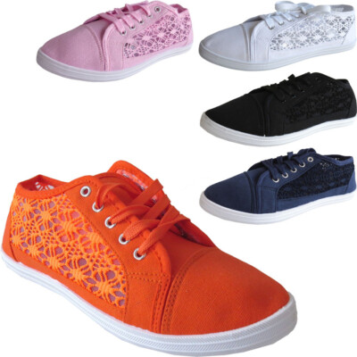 Damenschuhe Canvas-Sneaker Spitze modisch lässig flach Turnschuhe Größen UK