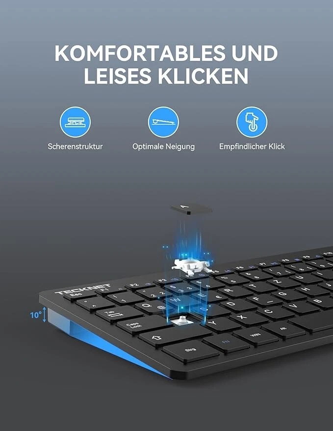 TECKNET Slim Kabellose Tastatur, Deutsches Layout, 78 Tasten Mini Wireless Tasta - Bild 3 von 4