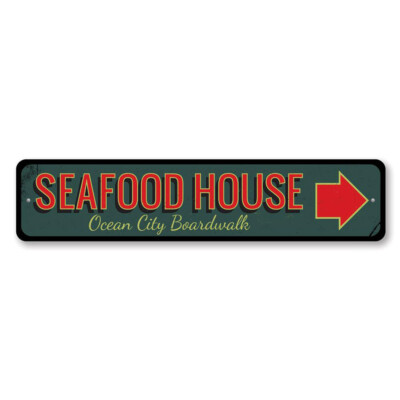 Seafood House Arrow Sign, Personalized Beach Destination Metal Decor Sign