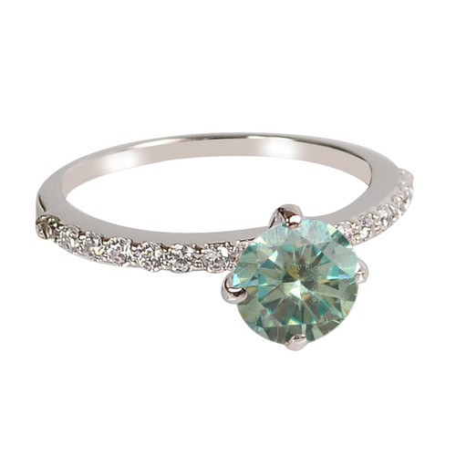 1.33Ct AA Natural Bluish Green Diamond Solitaire With Accents Ring In 14Kt Gold - Picture 2 of 4