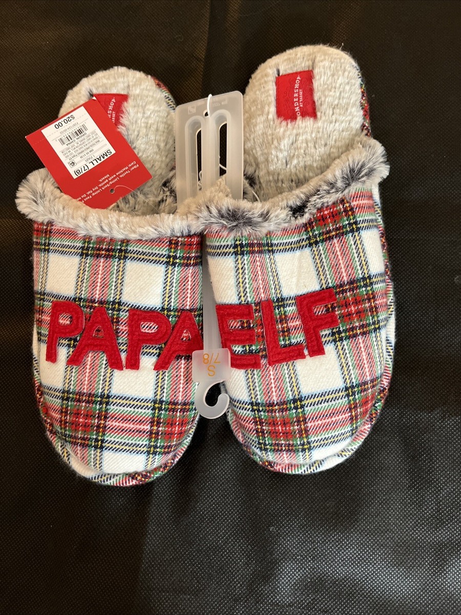 Papa Elf Wondershop Men's Tartan Plaid Christmas Slide On Slippers