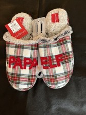 Papa Elf Wondershop Men's Tartan Plaid Christmas Slide On Slippers - 7-8 Small