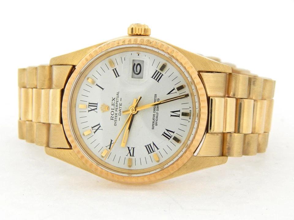Rolex Date 1503 massive 14K Gelbgold Herrenuhr mit weißem Zifferblatt - Bild 4 von 4