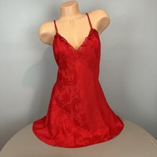 Victoria's Secret Gold Label Red Slip Dress Chemise Size Large Jacquard Vtg