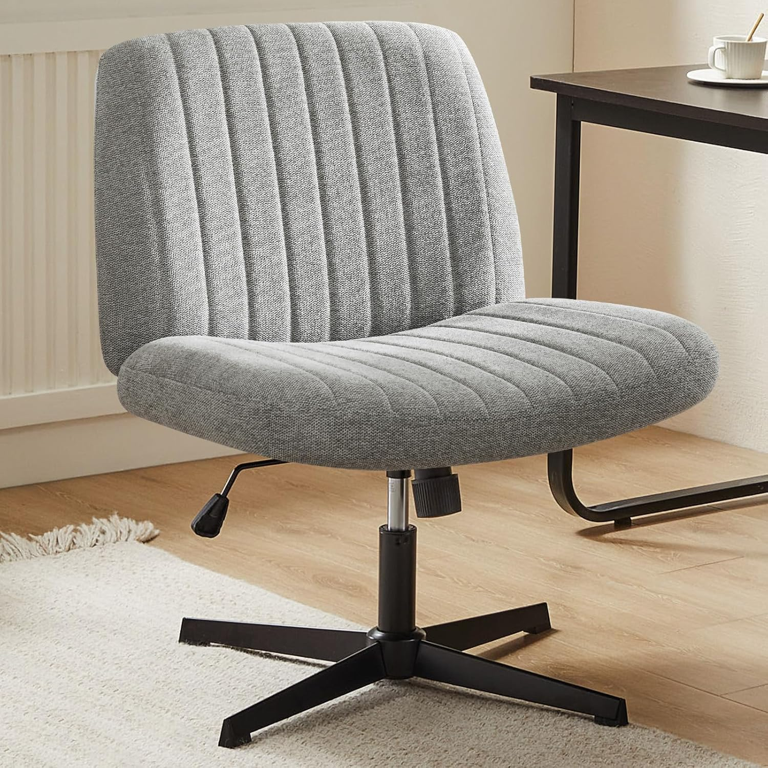 Criss Cross Armless Swivel Office Chair Without Wheels for Vanity or Desk