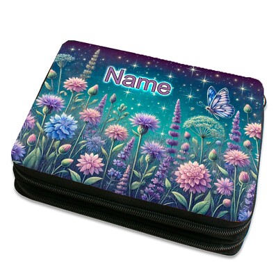 Federmäppchen Blumenwiese mit Name Doppeldecker Federtasche