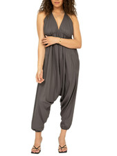 Halter Harem Jumpsuit Open Back in Grey - One Piece - One Size UK 8-16