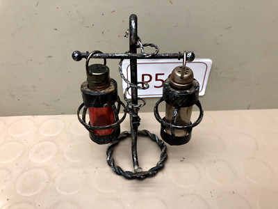 Vintage Hurricane Lamp Salt & Pepper Shaker Set w/ Boat Anchor Stand
