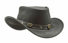 Men and Women Black Genuine Leather Western Cowboy Hat